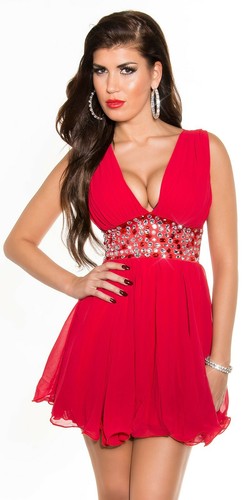 Abito rosso corto sexy elegante da sera stile impero con pietre e gemme, tg  42 | eBay