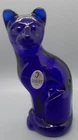 Fenton Cobalt Blue Glass Sitting Cat Figurine 5" Paperweight-Stylized Orig tag