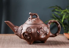Delicate Chinese Yixing Plum Blossom Teapot Purple Clay Brown Long Mouth