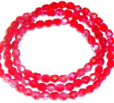 CZ227 Light Red AB 4mm Fire-Polished Faceted Round Czech Glass