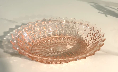 Vintage Pink Pressed Glass Shallow Bowl Scalloped Edge Depression Glass Style