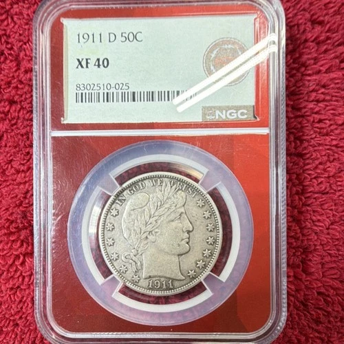 1911-D Barber Half Dollar Silver 50C Denver Mint NGC XF 40 Circulated US Coin