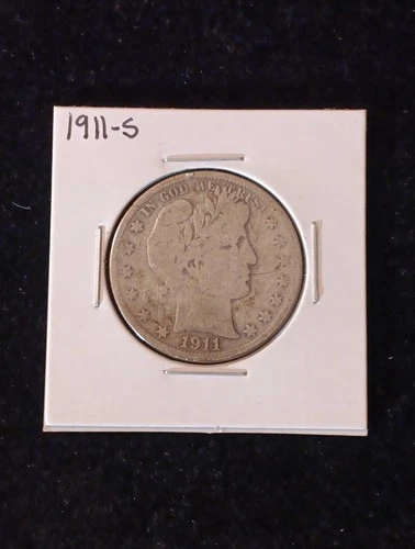 1911-S Barber Half Dollar 50c 90% Silver Coin, San Francisco Mint, Early Halves