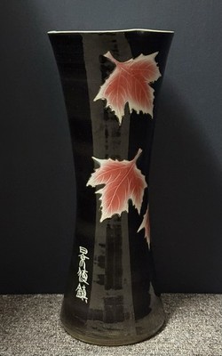 Chinese Maple Leaves Decorative Collectible Black Vase Rare Indoor Floral Decor