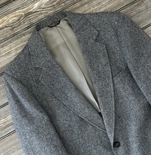 42R Vintage Adams Row Gray Herringbone 100 Pure Wool Tweed Blazer Sport Coat