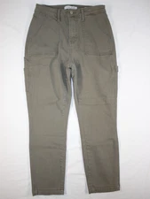 Judy Blue Pants Womens 7/28 Canvas Carpenter Utility Pockets Slim Fit Crop Green