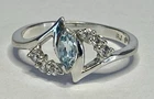Vintage RJ Graziano Sterling Silver Marquise Aquamarine w/ CZ Accents Size 9