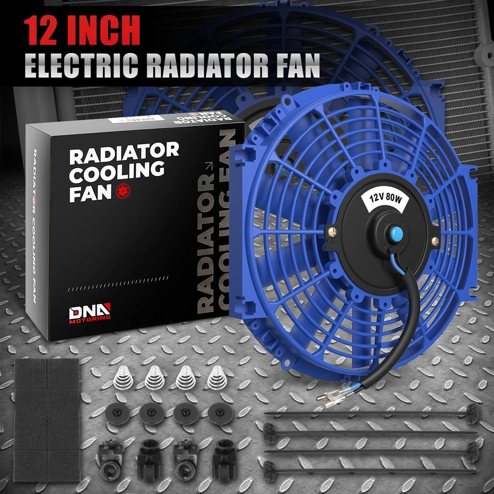 RADIADOR ALUMINIO 2 FILAS + VENTILADOR 2X 12" AZUL PARA 03-06 350Z Z33 G35 SKYLINE FAIRLADY Foto 3 de 4