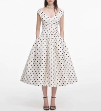 Women Self-Portrait V-neck Polka Dot Fit & Flare Midi Dress