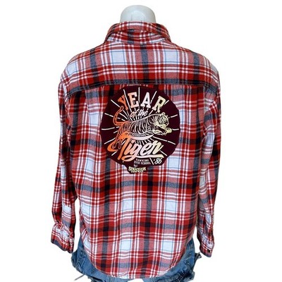 Stranger Things Plaid Flannel Shirt MEDIUM Oversize Unique Hawkins Tigers