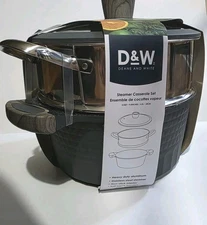D&W Deane & White Steamer Casserole Set Black-4.5qt/9.5” BRAND NEW