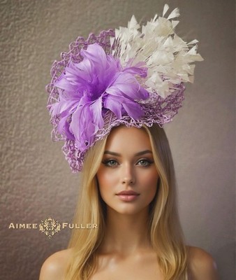 Lavender Hat Kentucky Derby Fascinator Purple Royal Ascot Hat White Bridal Hat