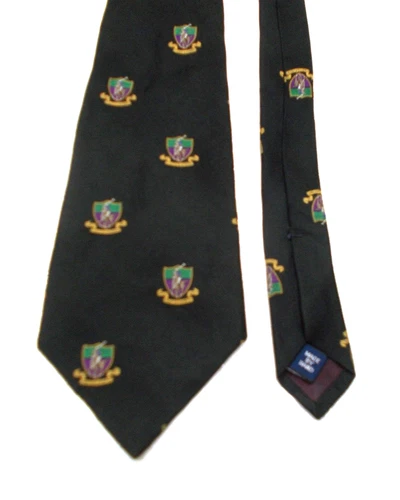Vintage Authentic Black Ralph Lauren Polo Player Shields 100% Silk Tie Handmade