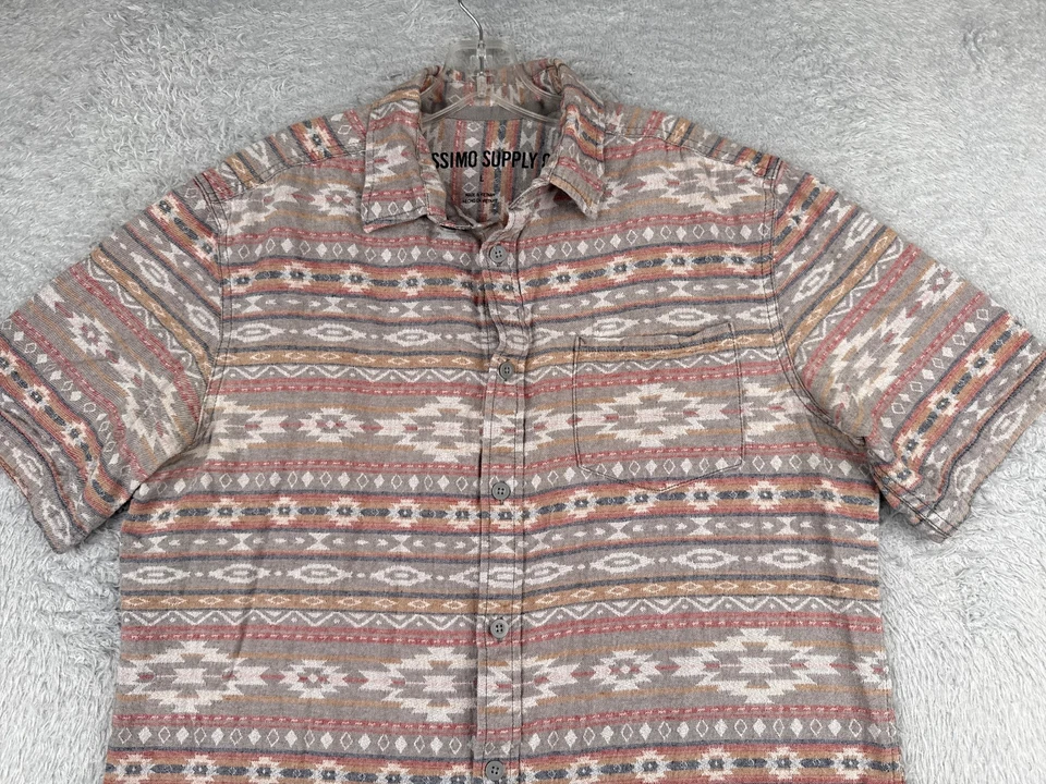 Mossimo Shirt Men Large Gray Southwestern Aztec Print Native America 100% Cotton - Image 4 of 4