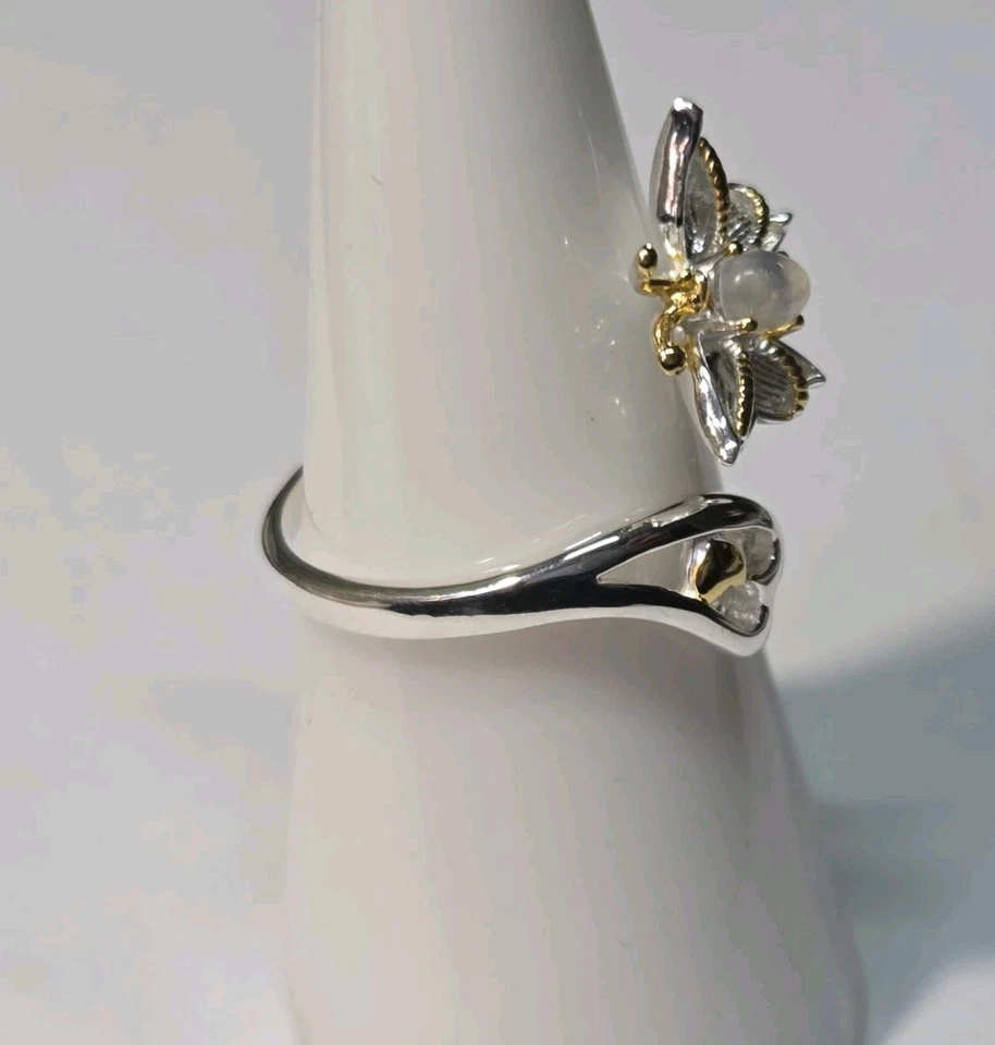 Anillo de plata de ley 925 envolvente mariposa piedra lunar natural talla 7 2103 Foto 3 de 4