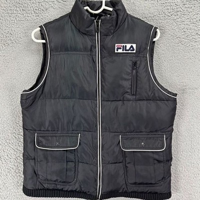 Fila Sport Vest Womens Large Black Full Zip Puffer Jacket Softshell Flap Pockets