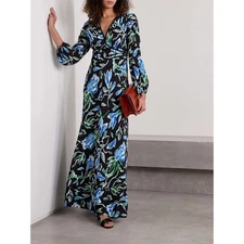 DIANE VON FURSTENBERG NWT Seline floral-print crepe de chine maxi dress Sz 14