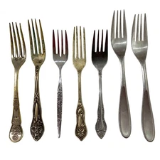 Stainless Dinner Salad Fork Flatware Mixed Lot of 7 Crafting Damaged Tarnished