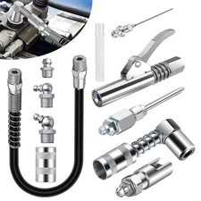 10pcs Heavy Duty Grease Gun Accessory Kit with 12" Flex Hose Needle 90° Fittings