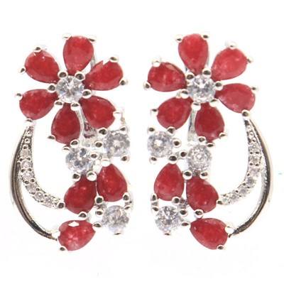 Buy 3 Get 1 Free SheCrown Real Red Rubies CZ Women Engagement Silver Earrings