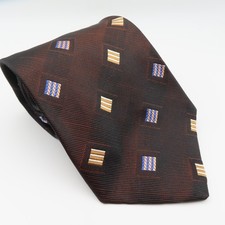 Bruno Piattelli Tie Silk Brown Yellow Squares 4" 55" Long Hand Made