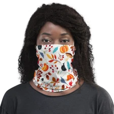 Fall Season Neck Gaiter Warmer or Face Mask Alternative Leaves Pumpkins NEW