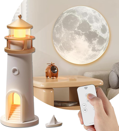 Lighthouse Projection Night Light, Moon Lamp Projector, Rechargeable Night Light