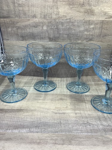 Anchor Hocking Mayfair Open Rose Azure Blue Champagne/Sherbet Glass Set Of 4 - Picture 5 of 11
