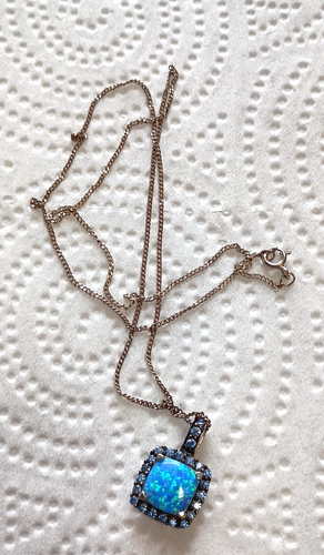 Blue Fire Opal Ocean Blue Topaz Gems 925 Sterling Silver Plated Necklace Pendant - Picture 4 of 16