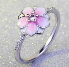 MAGNOLIE ROSA BLÜTE SILBER BLUME BLÜTE RING