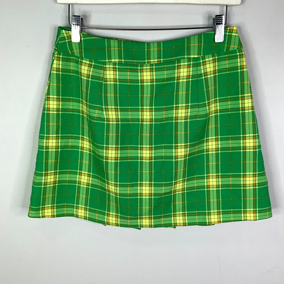 Minifalda envolvente TopShop para mujer talla 6 verde amarilla a cuadros plisada sin forro Foto 4 de 4