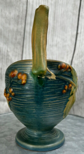 Vintage Roseville Keramik 396-6 1/2 Buschbeere Korb blau = - Bild 2 von 9