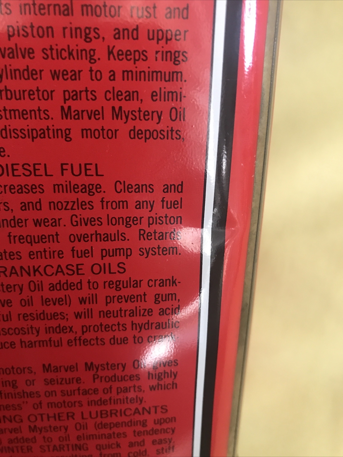 OBO Vtg. Marvel Mystery Oil 32 Fl Oz Tin Top Cylinder Lubrication Auto
