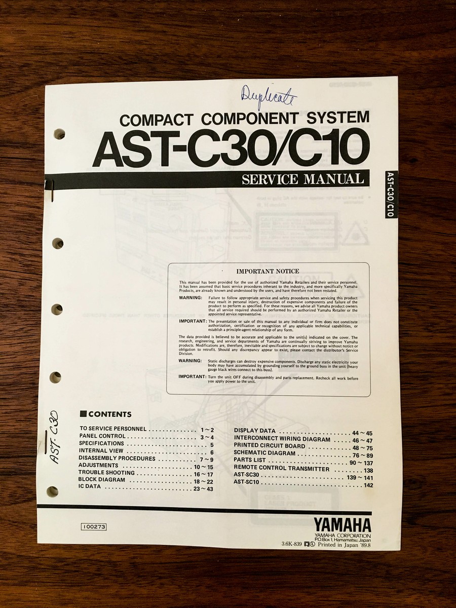 Yamaha AST-C30 AST-C10 COMPACT STEREO Service Manual Yamaha AST-C30 AST-C10 COMPACT STEREO Service Manual