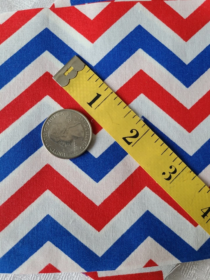 Lot of 79-5" X 5" Fabric Squares 3/8" Chevron Red White Blue Patriotic Quilting - Image 2 of 2