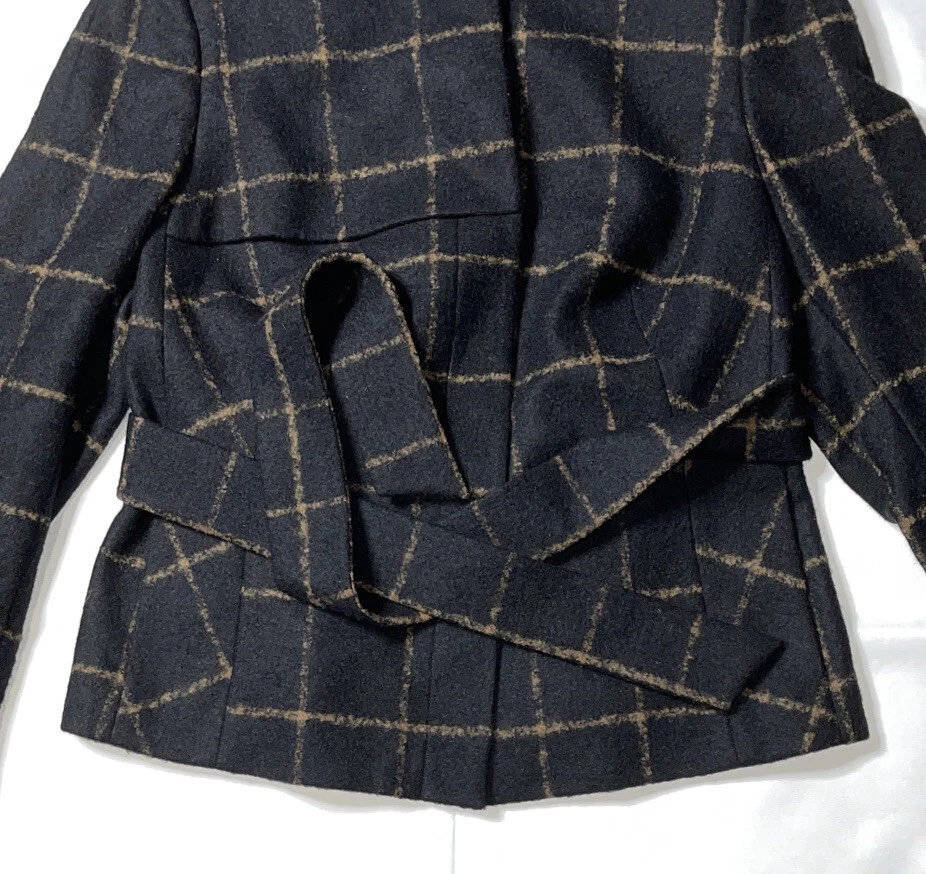 Preowned- Akris L/S Plaid Stripes Alpaca Button Front Jacket Womens (Size 14) - Image 3 of 4