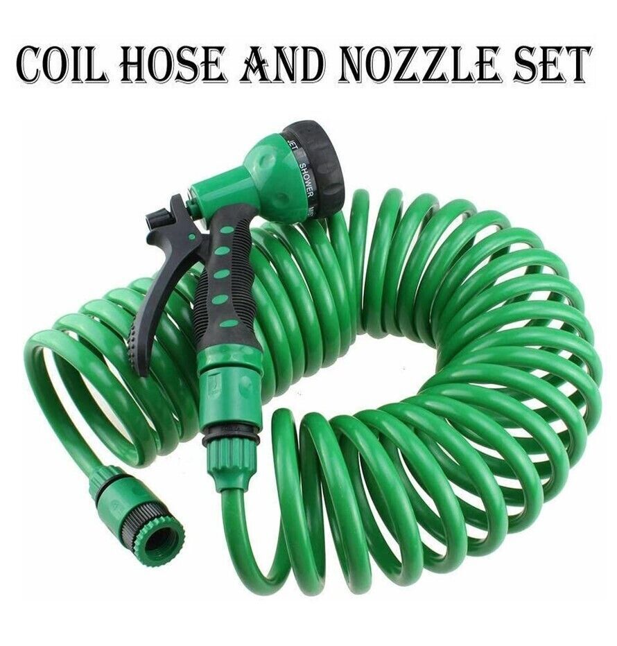 7.5M/10M/15M/30M COIL HOSE WITH NOZZLE AND REEL SET RETRACTABLE COIL + SPRAY GUN eBay