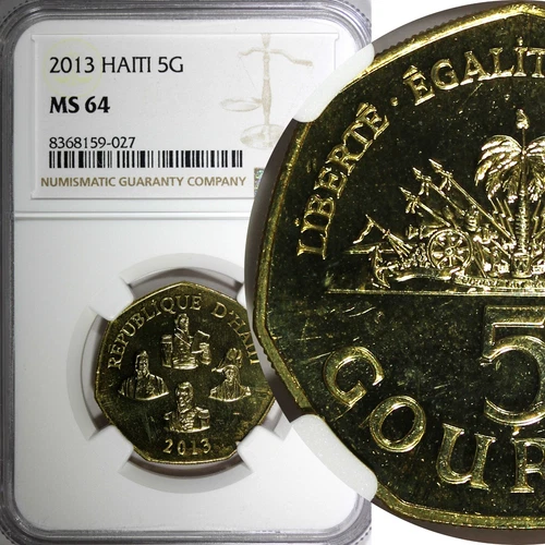 Haiti 2013 5 Gourdes Haitian statesmen NGC MS64 Heptagon GEM BU KM# 156 (027)