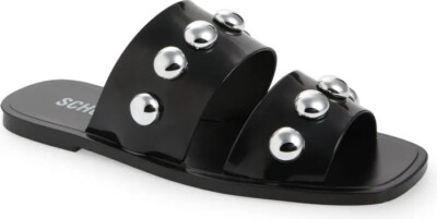 Schutz Lizzie Slide Sandals Black W/ Silver Studs Jelly Size