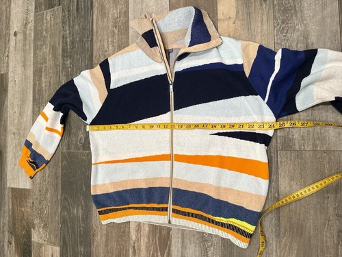 Sweaty Betty Terrain Zip Up Jacquard Wool Cardigan Sweater XXL Blue Orange Cream - Picture 12 of 14