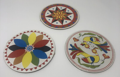 Lot Of 3 Vintage Hex Signs – PA Dutch Barn Decor, 7.5 Inch Masonite Board, Multicolor