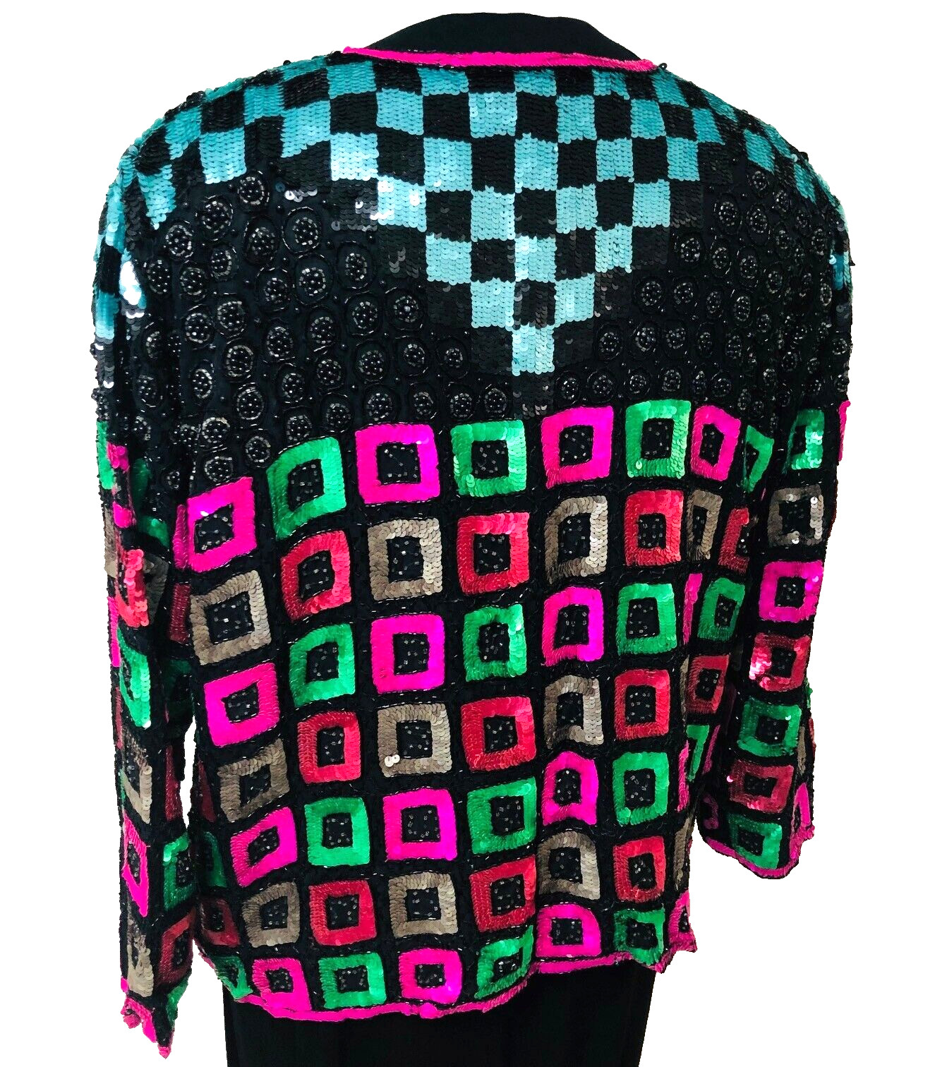 Vintage Patchwork Sequin Bead Jacket Womens L Lin… - image 3