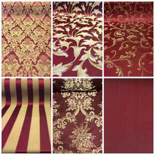Burgundy/Gold Damask Jacquard Brocade Fabric 118" By the Yard Many Design
