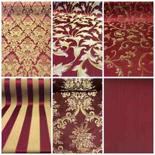 Burgundy/Gold Damask Jacquard Brocade Fabric 118" By the Yard Many Design