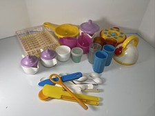 Vintage Kids Plastic Kitchen Accessories Play Set Playskool Cups Utensils Teapot