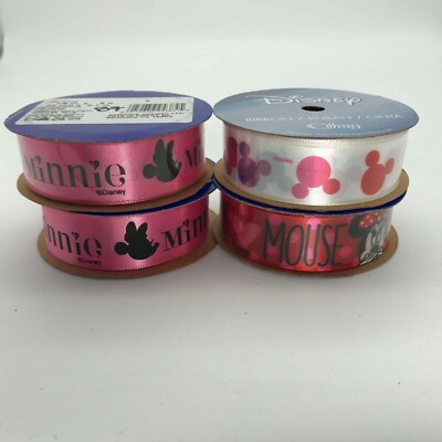 Lot of 4 Disney Ribbon Minnie Mickey Mouse 7/8 in x 9 ft Pink Red Craft