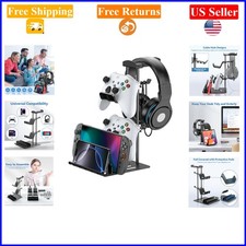 Universal Black Space Desk Headphone  Controller Stand with Aluminum Base