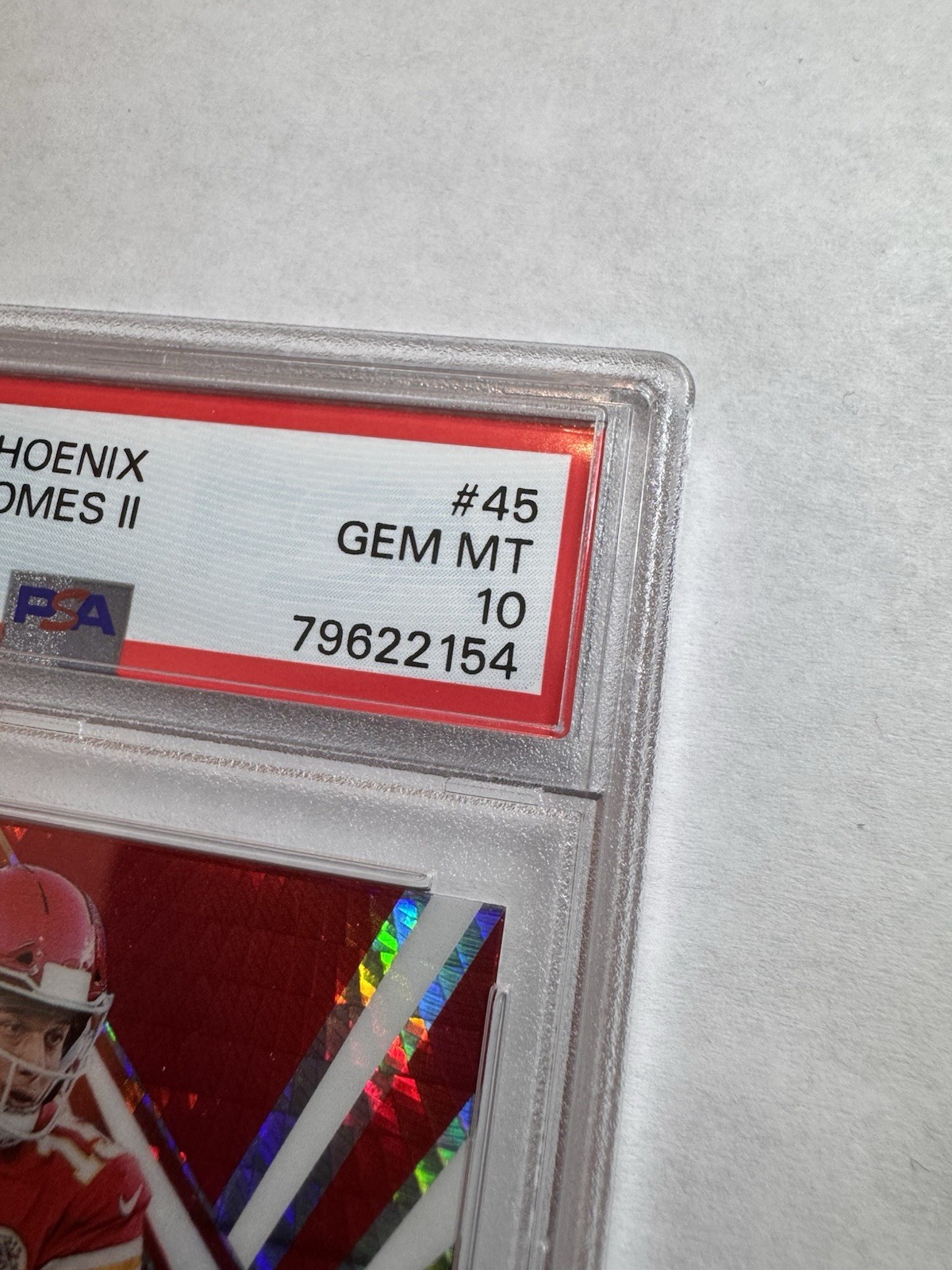 Patrick Mahomes II Kansas City Chiefs 2020 Panini Phoenix #45 Fire Burst PSA 10 view 3