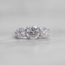3 CT Round Cut Three Stone VVS1 Moissanite Engagement Ring Solid 14K White Gold