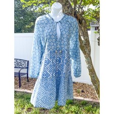 Jessica Simpson Blue Boho Patchwork Dress XL Cotton Peasant Mini Dress